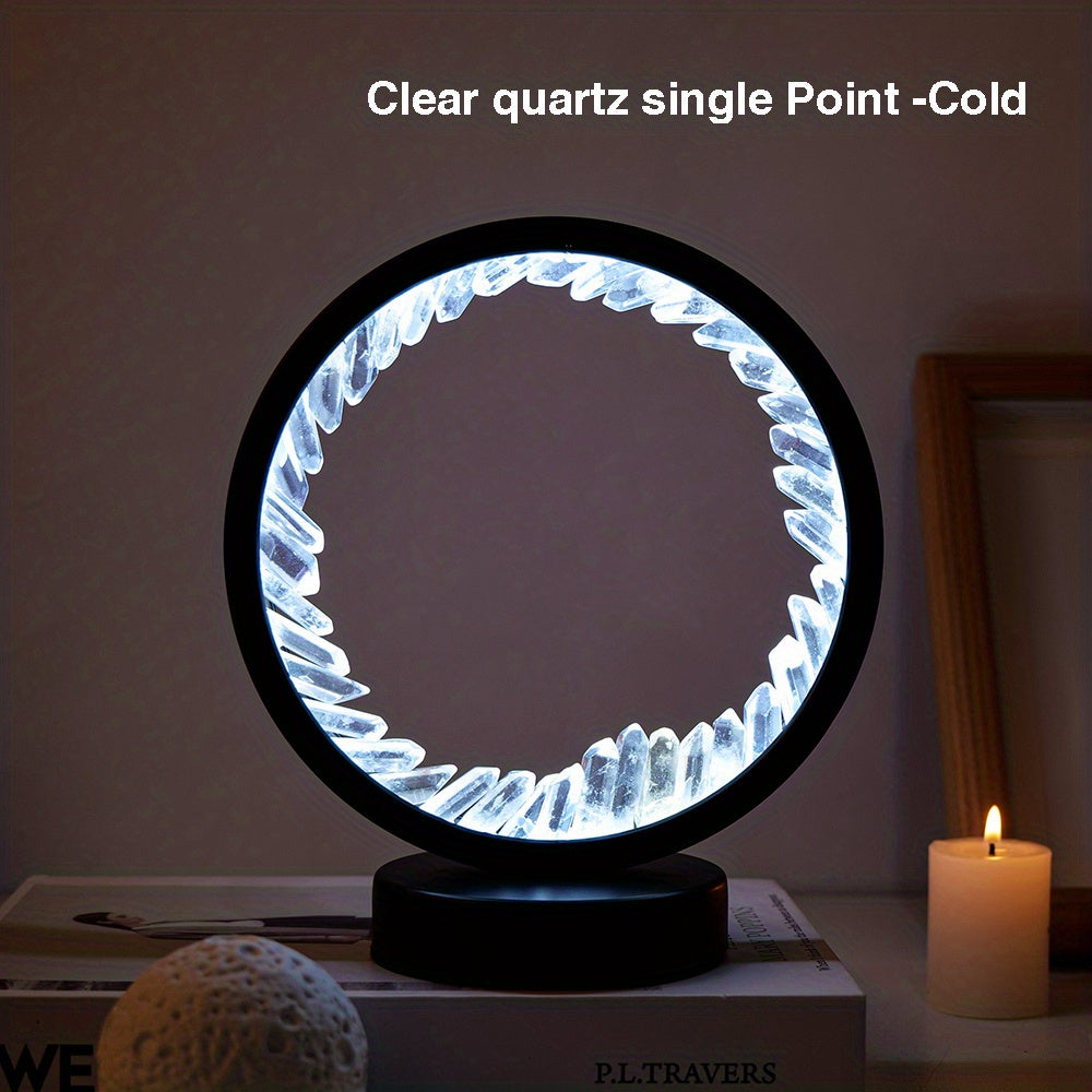 1pc, Rechargeable LED Bedside Lamp with Natural Quartz Amethyst Cluster - Soothing Night Light for Bedroom and Desk - Decorative Circle Lights
