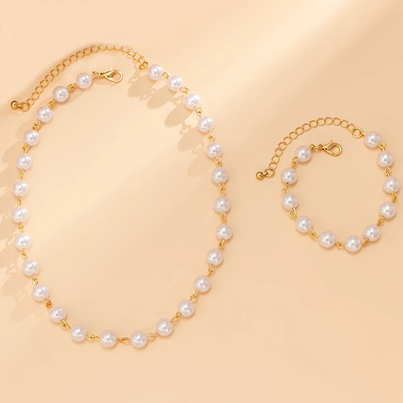 Ensembles de chaînes de perles blanches classiques, collier, Bracelet, grandes ensembles de perles, uniques pour femmes, Bijoux de fête, de plage, de vacances, S003