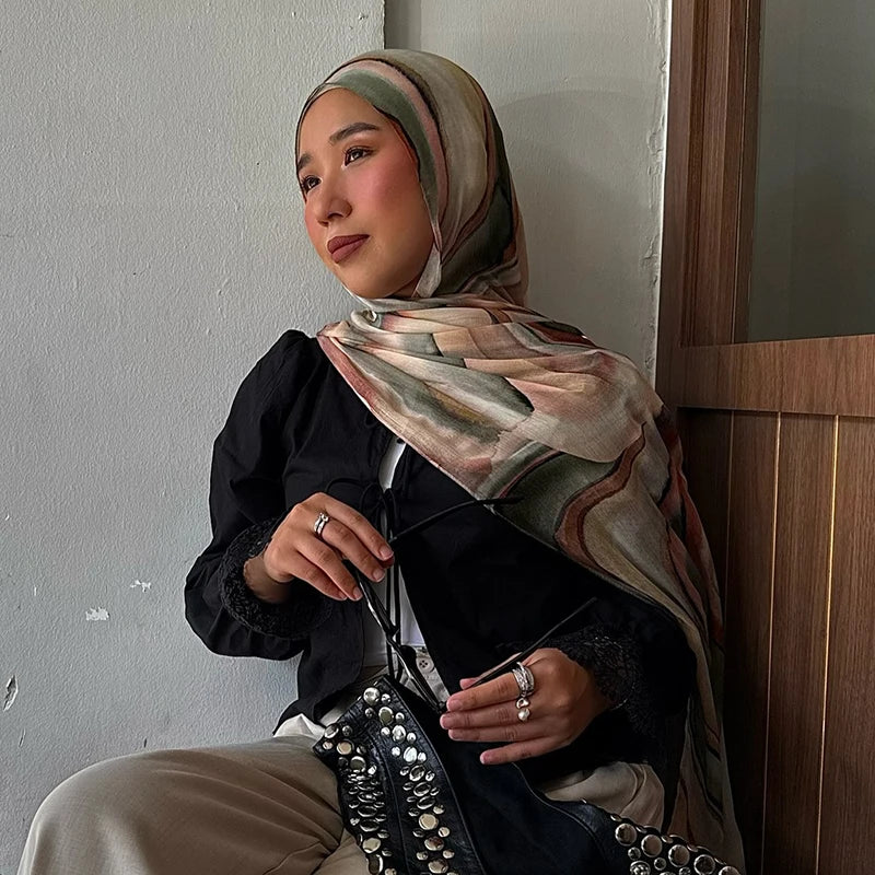 Echarpe Hijab imprimee, Premium, Degrade, Teinture Par Nouage, Aquarelle, Marbre, Chale Imprime, Nouvelle Collection