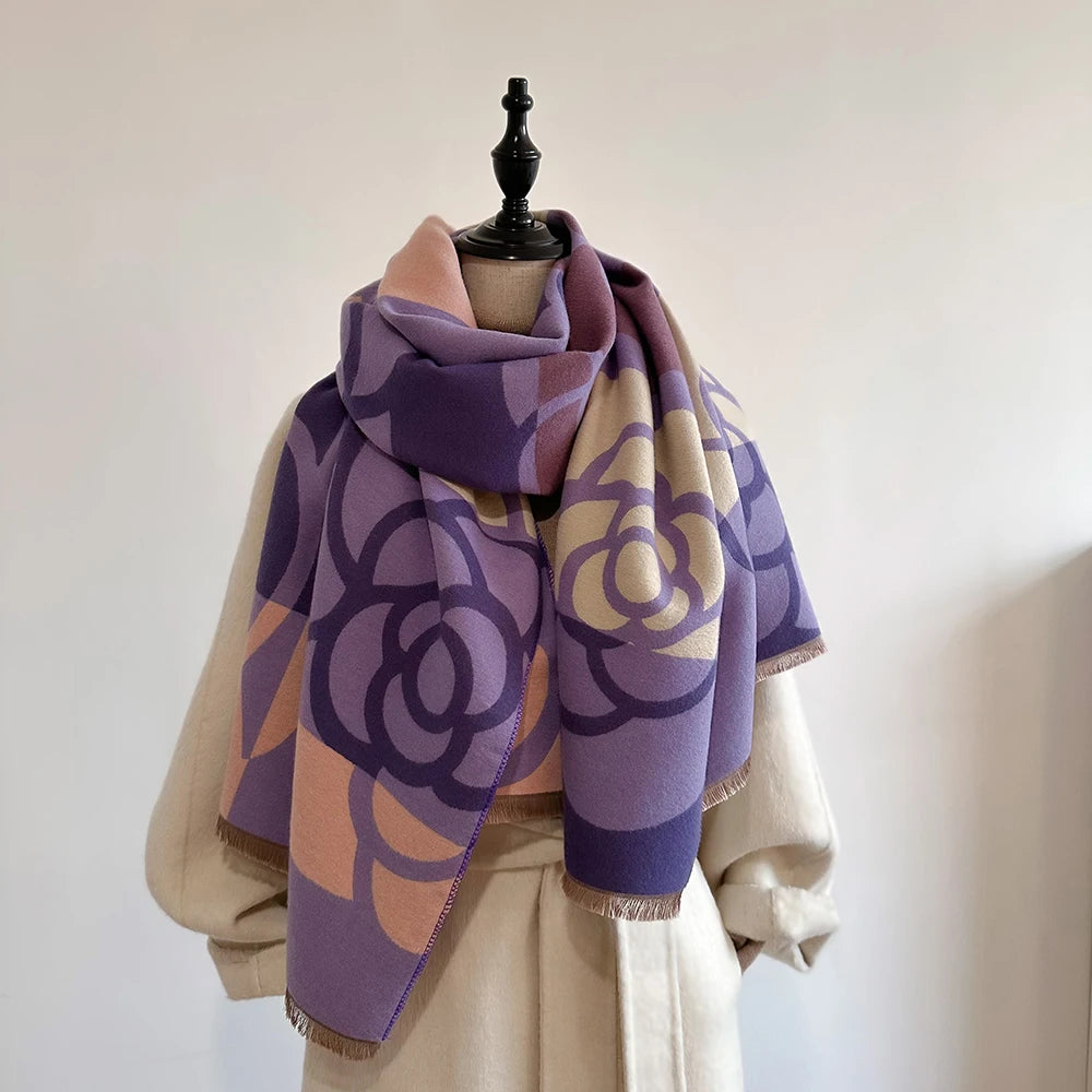 Écharpe en cachemire pour femmes, couverture épaisse et chaude d'hiver, marque de luxe, châle enveloppant, Bufanda, Poncho Pashmina, 2024