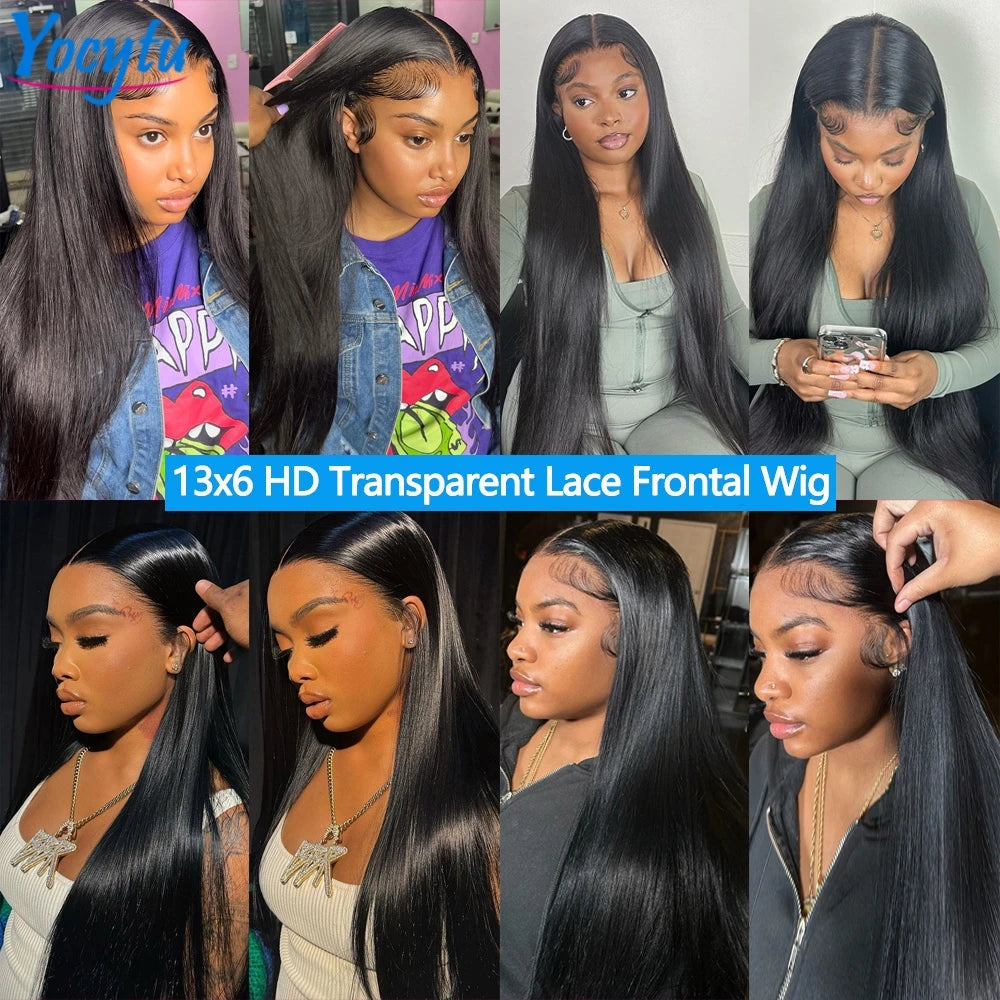 28 30 Pouces Perruques Cheveux Humains YOCYTU 13X6 lisse Perruque Peruvian Haut Qualité Pour Femme HD Transparent Lace Front Wigs Human Hair Perruque Cheveux Humains Livraison 3 Jours France