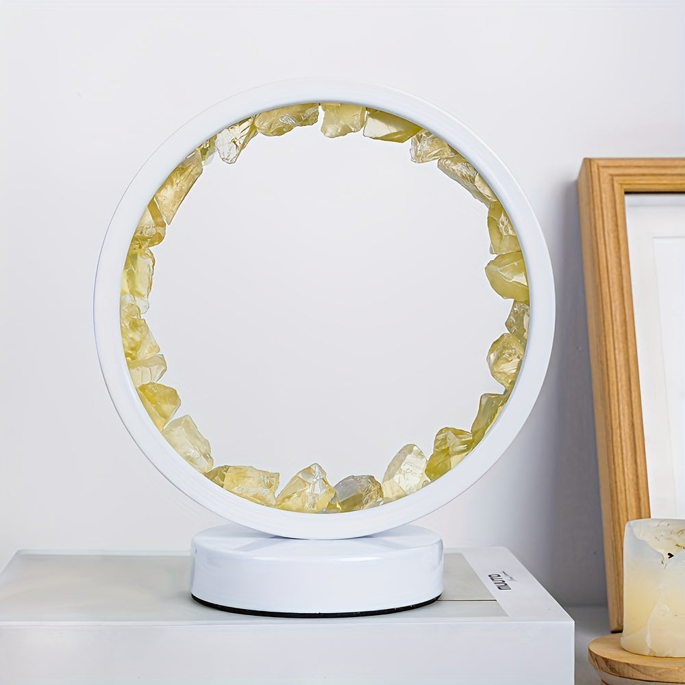 1pc, Rechargeable LED Bedside Lamp with Natural Quartz Amethyst Cluster - Soothing Night Light for Bedroom and Desk - Decorative Circle Lights