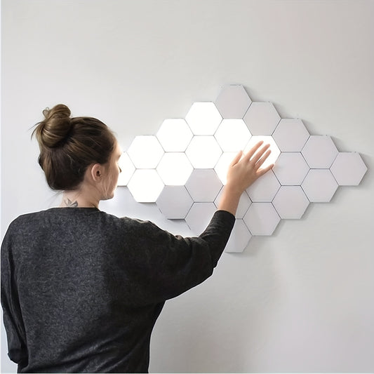 Hexagon LED Wall Lamp - Touch-Controlled, Dimmable, Remote & Battery-Powered, Space-Themed Decor