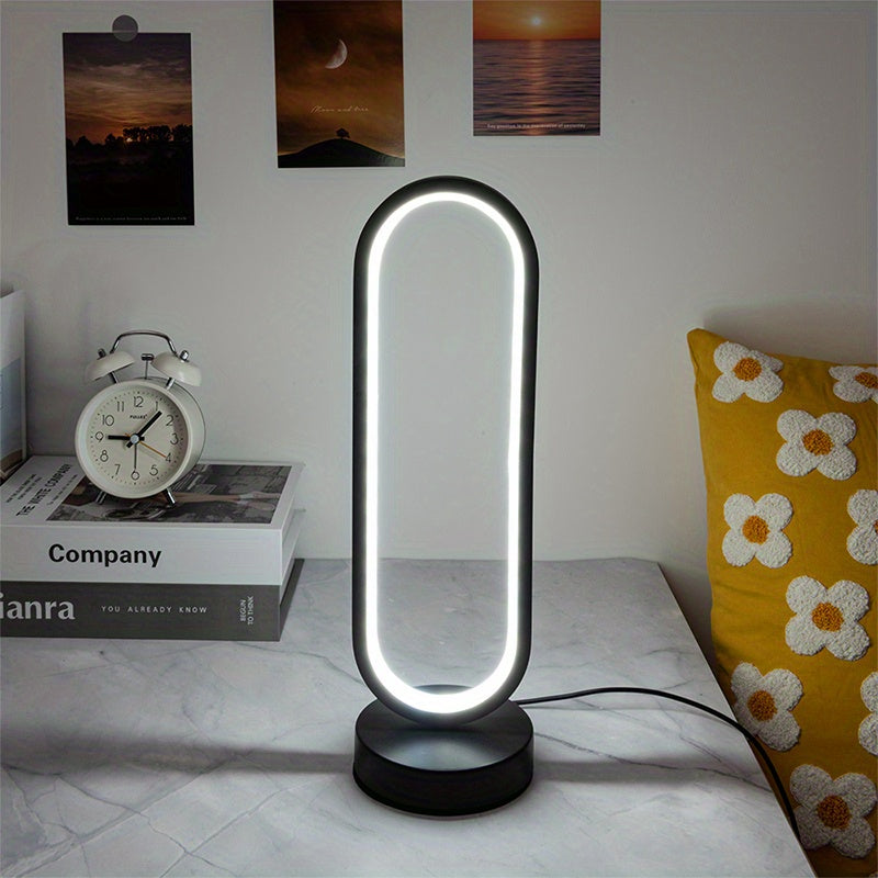 [Modern LED Ring Table Lamp] Dimmable LED Ring Table Lamp - Modern USB Powered Bedside Night Light in Black/White for Bedroom & Living Room Decor