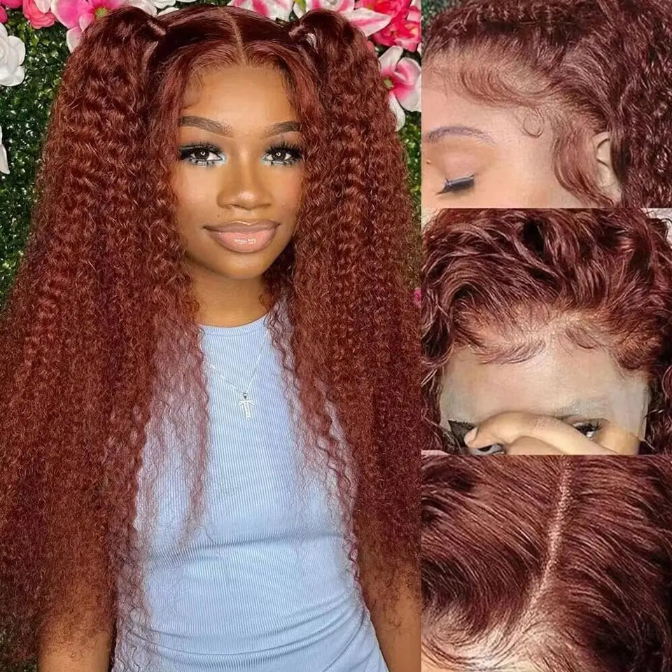 30 34 Inch Reddish Brown Deep Wave Frontal Wig 180% 13X6 HD Lace Frontal Wig Colored Deep Wave 13X4 Lace Front Human Hair Wigs