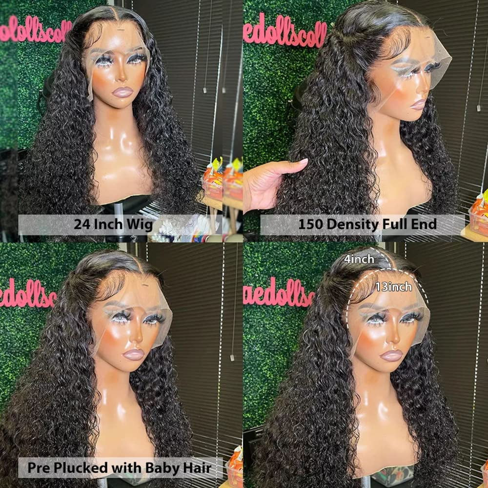 13X4 Lace Front Wigs HD Lace Wig Water Wave Long Curly Wig Glueless Pre Plucked with Baby Hair 24Inch
