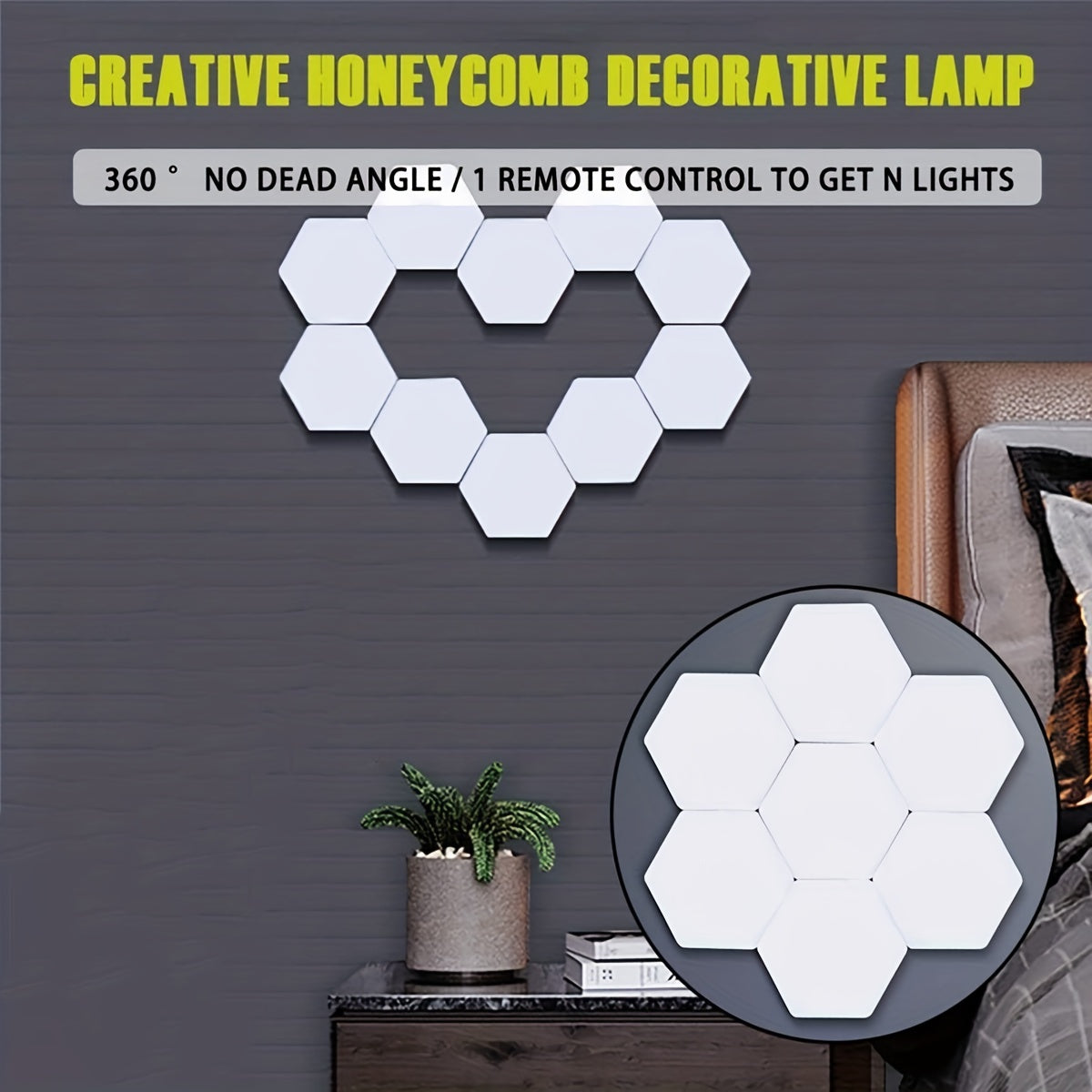 Hexagon LED Wall Lamp - Touch-Controlled, Dimmable, Remote & Battery-Powered, Space-Themed Decor