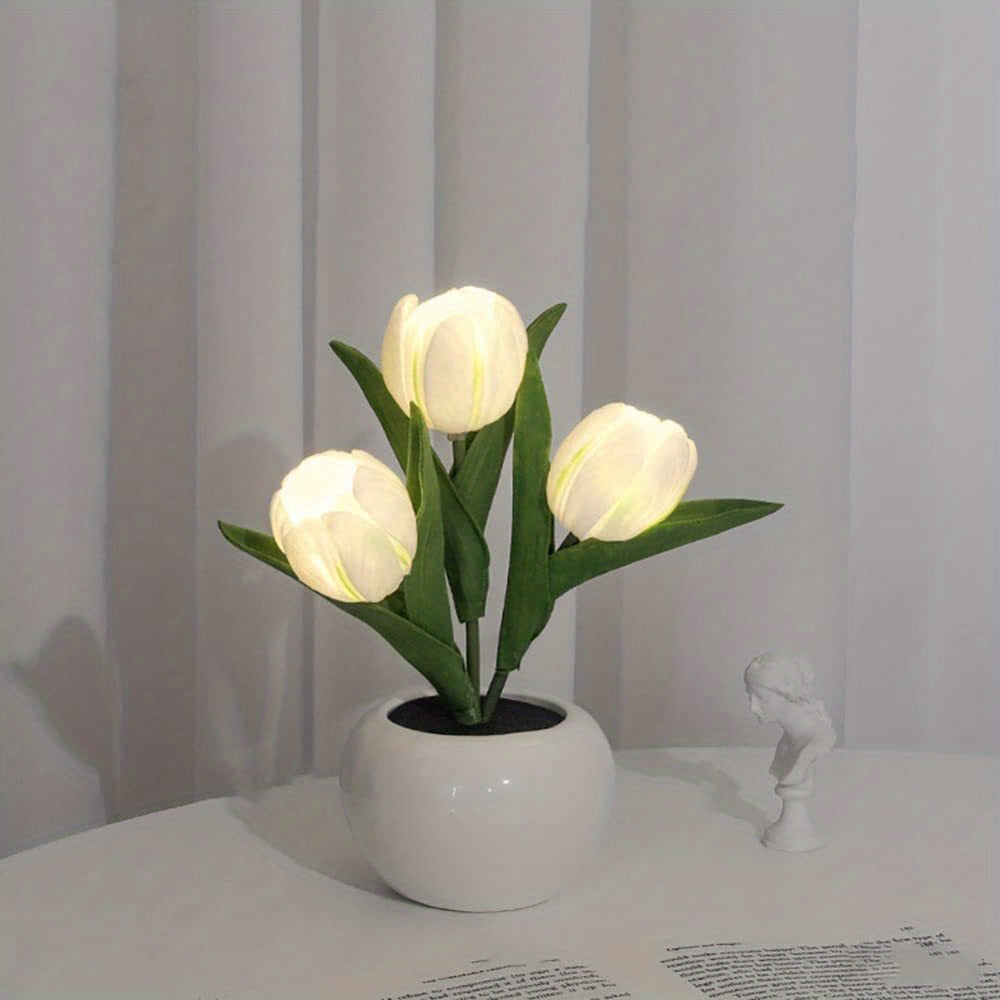 [LED Tulip Night Light] 1pc LED Simulation Tulip Night Light - USB Table Lamp Ornaments with Vase for Home Living Room Desktop Decor - Best Mother's Day Gift