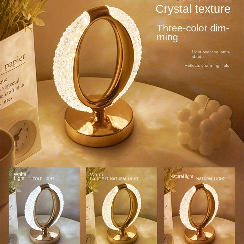 1pc Elegant Crystal Desk Lamp with Touch Control - Adjustable Color Temperature, USB Rechargeable, Modern Design for Bedroom Bedside & Romantic Atmosphere Lighting, Lamp for Bedroom