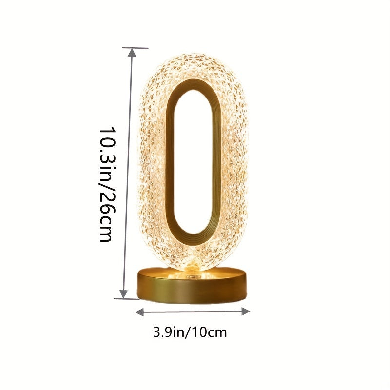 1 luxurious oval crystal table lamp, office USB charging lamp, living room bedside night light decorative table lamp suitable for bedroom, living room, party and dinner decoration creative lamp