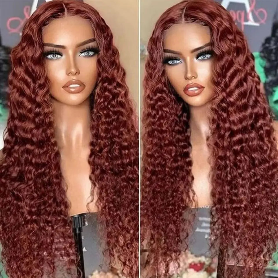 30 34 Inch Reddish Brown Deep Wave Frontal Wig 180% 13X6 HD Lace Frontal Wig Colored Deep Wave 13X4 Lace Front Human Hair Wigs