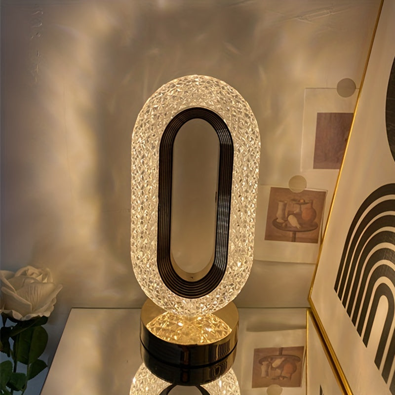 1 luxurious oval crystal table lamp, office USB charging lamp, living room bedside night light decorative table lamp suitable for bedroom, living room, party and dinner decoration creative lamp
