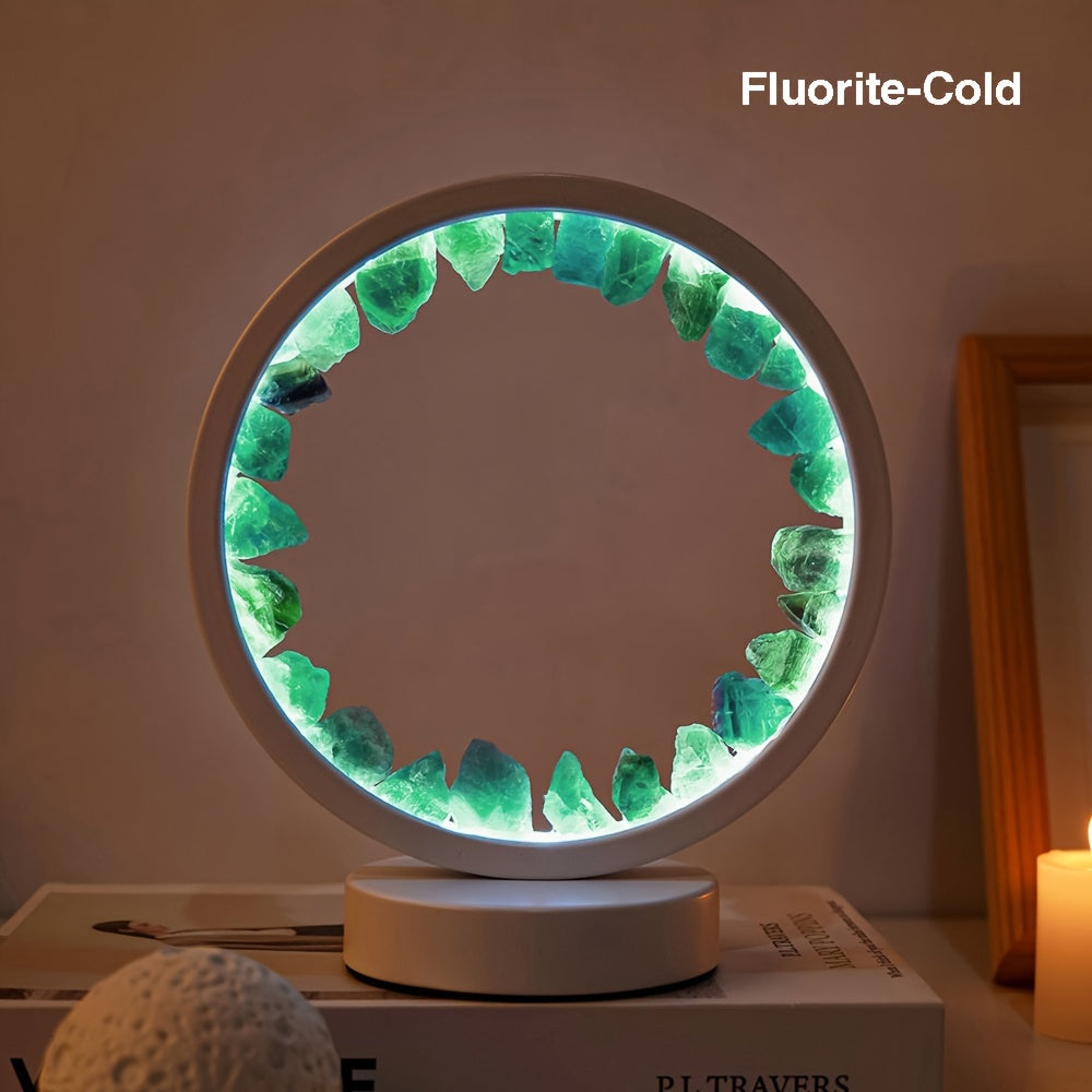 1pc, Rechargeable LED Bedside Lamp with Natural Quartz Amethyst Cluster - Soothing Night Light for Bedroom and Desk - Decorative Circle Lights