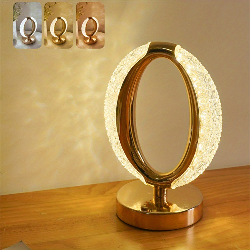 1pc Elegant Crystal Desk Lamp with Touch Control - Adjustable Color Temperature, USB Rechargeable, Modern Design for Bedroom Bedside & Romantic Atmosphere Lighting, Lamp for Bedroom
