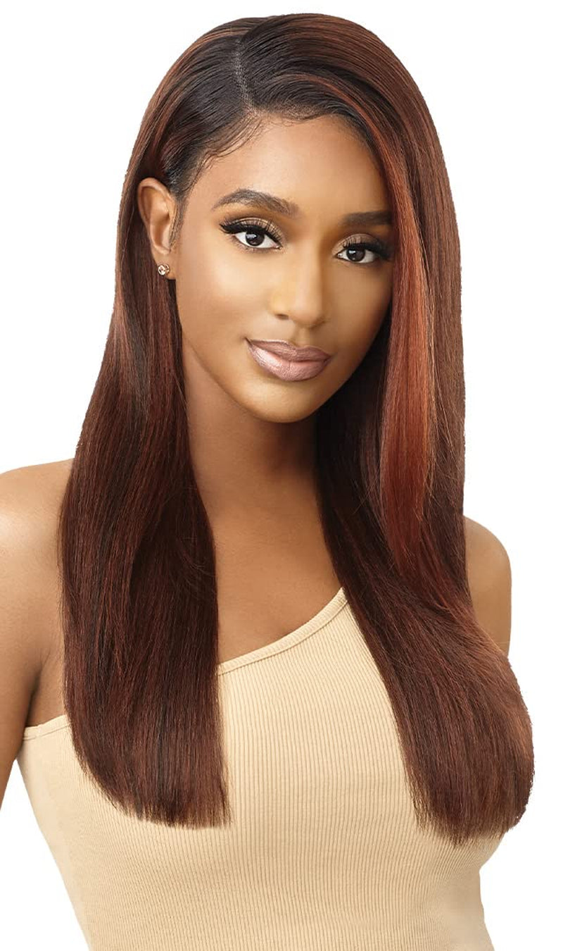 100% Human Hair Blend 13X6 Hand-Tied 360 Lace Frontal Wig - MARISA (Color:Dr RED VELVET)