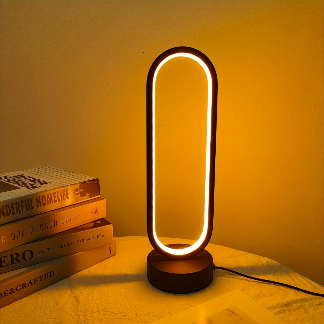 [Modern LED Ring Table Lamp] Dimmable LED Ring Table Lamp - Modern USB Powered Bedside Night Light in Black/White for Bedroom & Living Room Decor