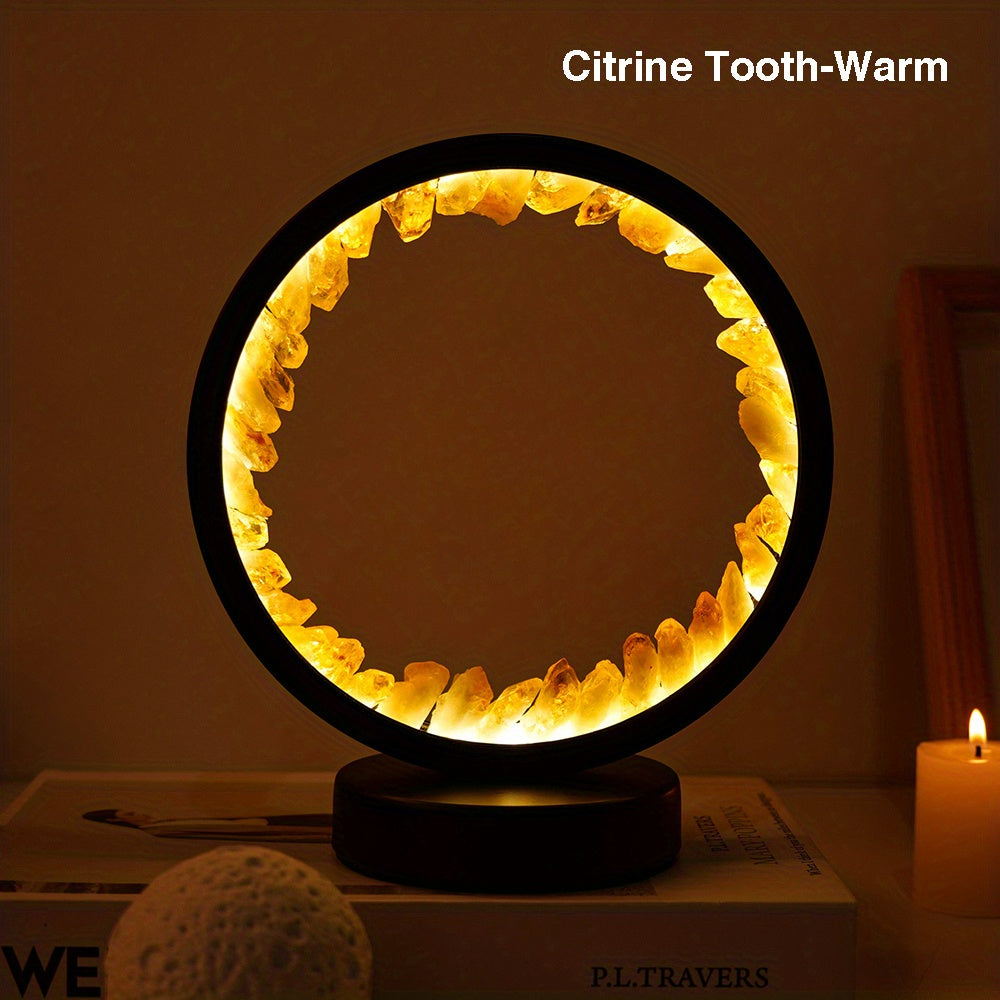 1pc, Rechargeable LED Bedside Lamp with Natural Quartz Amethyst Cluster - Soothing Night Light for Bedroom and Desk - Decorative Circle Lights