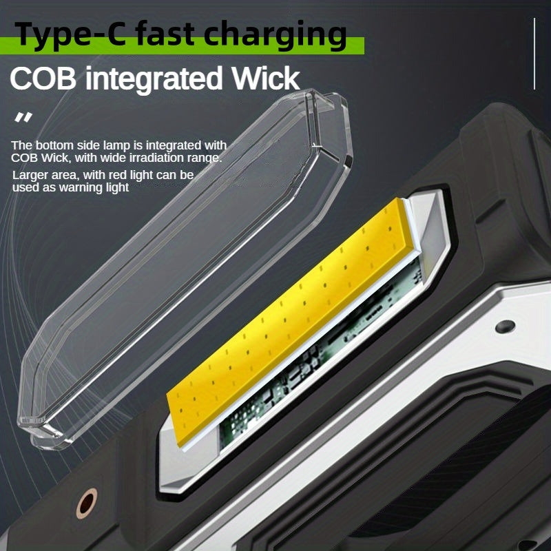 1pc High-Intensity LED Flashlight with Rechargeable 4000mAh Battery, Design, Magnetic Base & COB Side Lamp – Perfect for Camping, Fishing, Hunting, Car Repairs & Emergencies, Camping Essentials | Robust Flashlight Design |