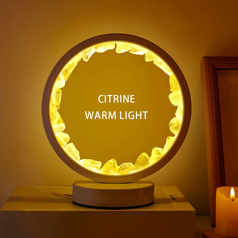 1pc, Rechargeable LED Bedside Lamp with Natural Quartz Amethyst Cluster - Soothing Night Light for Bedroom and Desk - Decorative Circle Lights