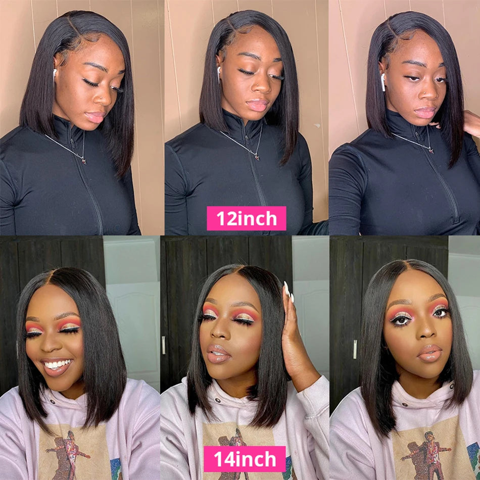Wear matchs Go-Perruque Bob Brésilienne Naturelle, Cheveux Courts Lisses, Sans Colle, HD, Lace Front Transparente, 180%