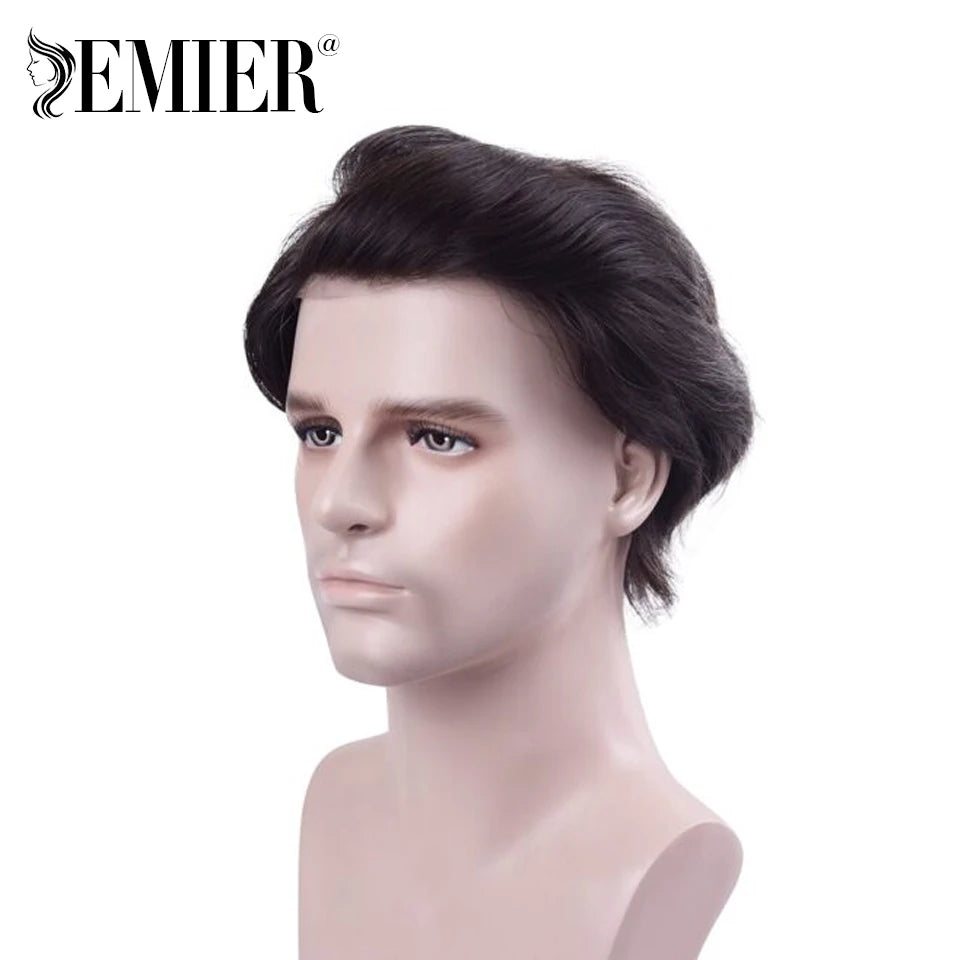 Perruque de cheveux humains en dentelle française avec PU pour homme, toupet confortable, vague naturelle, système de remplacement, prothèse capillaire masculine durable