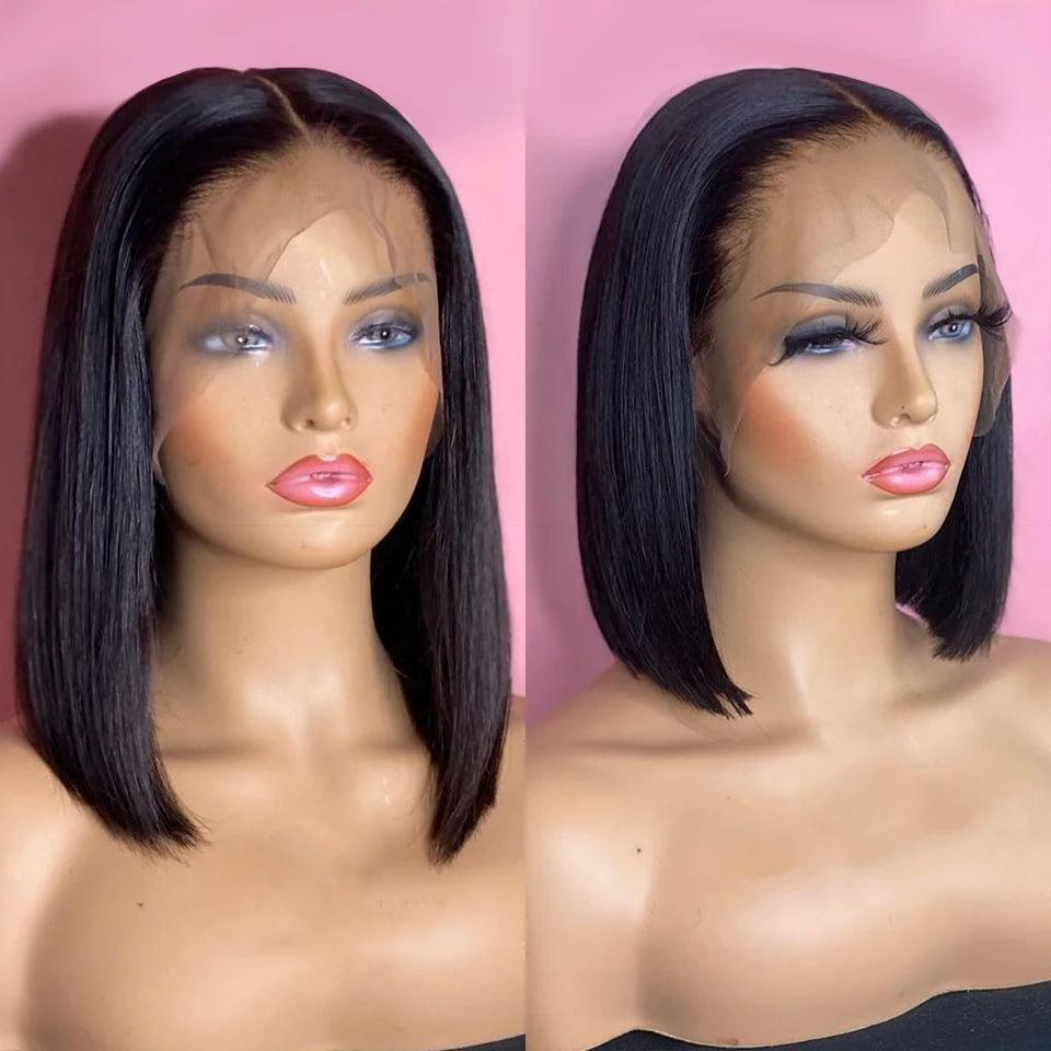 Wear matchs Go-Perruque Bob Brésilienne Naturelle, Cheveux Courts Lisses, Sans Colle, HD, Lace Front Transparente, 180%