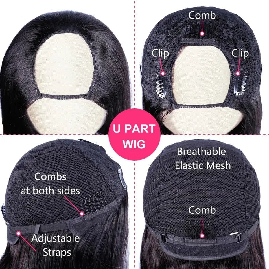 Perruque u-part naturelle brésilienne lisse, cheveux humains, 2 tons, brun ombré 1b 30,perruque cheveux humain brésiliens solde, perruque femme, pince cheveux,perruque blonde, extension cheveux clip naturel, peruque