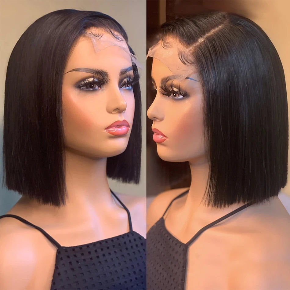 Wear matchs Go-Perruque Bob Brésilienne Naturelle, Cheveux Courts Lisses, Sans Colle, HD, Lace Front Transparente, 180%