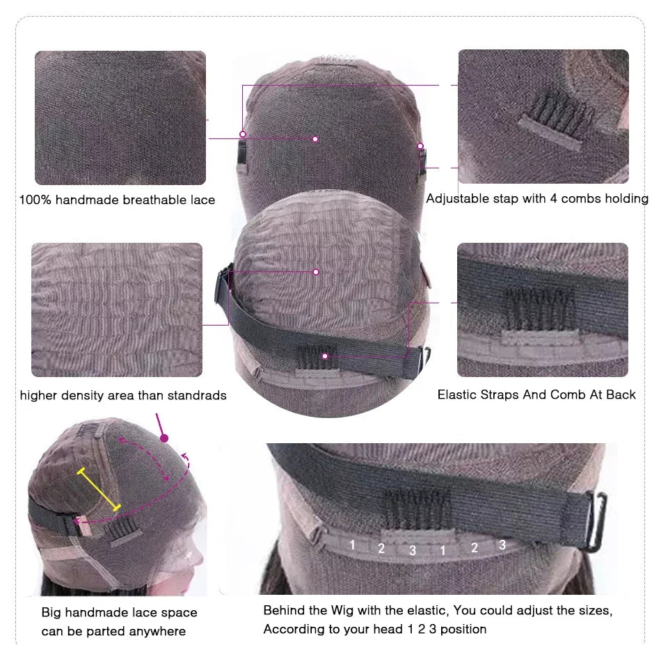 Perruque brésilienne droite bordeaux pour femme, dentelle transparente, cheveux humains, couleur rouge, pré-plumée, 99J, 13x4