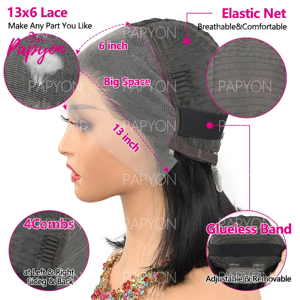 Perruque Courte 13X6 Transparent 15A Bob Wig Perruques Cheveux Humains Wigs Human Hair Cheveux Humain Naturel Droit Human Hair