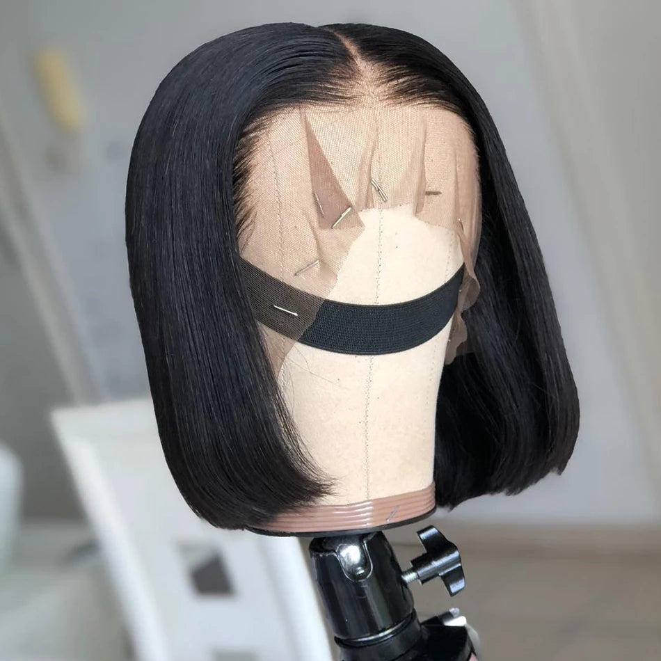 Wear matchs Go-Perruque Bob Brésilienne Naturelle, Cheveux Courts Lisses, Sans Colle, HD, Lace Front Transparente, 180%