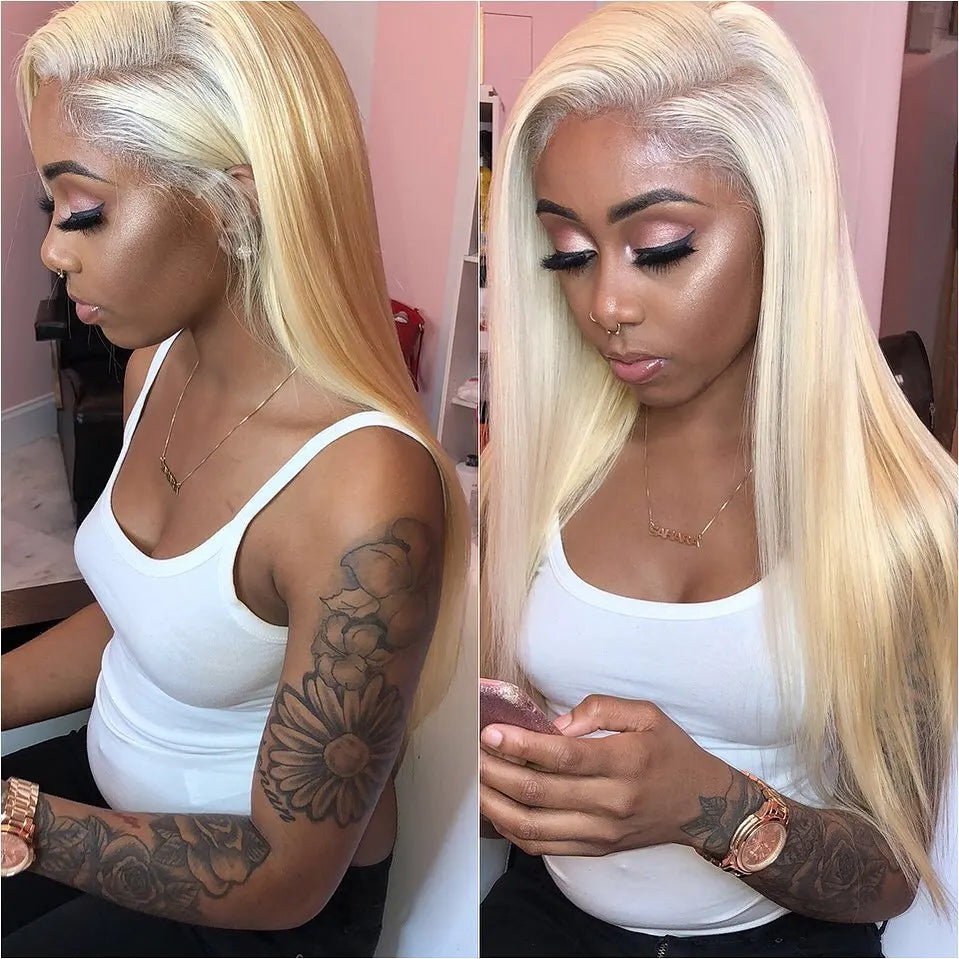 Perruque Lace Frontal Wig brésilienne naturelle, cheveux lisses, blond 613 Hd, densité 220, 13x6, 13x4, couleur, pour femmes