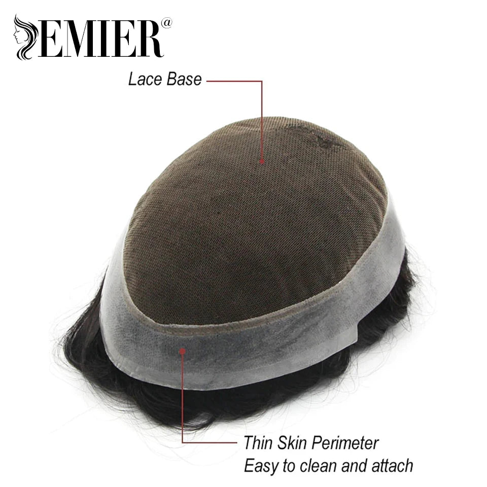 Perruque de cheveux humains en dentelle française avec PU pour homme, toupet confortable, vague naturelle, système de remplacement, prothèse capillaire masculine durable