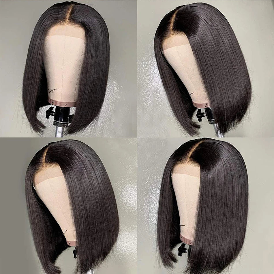 Wear matchs Go-Perruque Bob Brésilienne Naturelle, Cheveux Courts Lisses, Sans Colle, HD, Lace Front Transparente, 180%