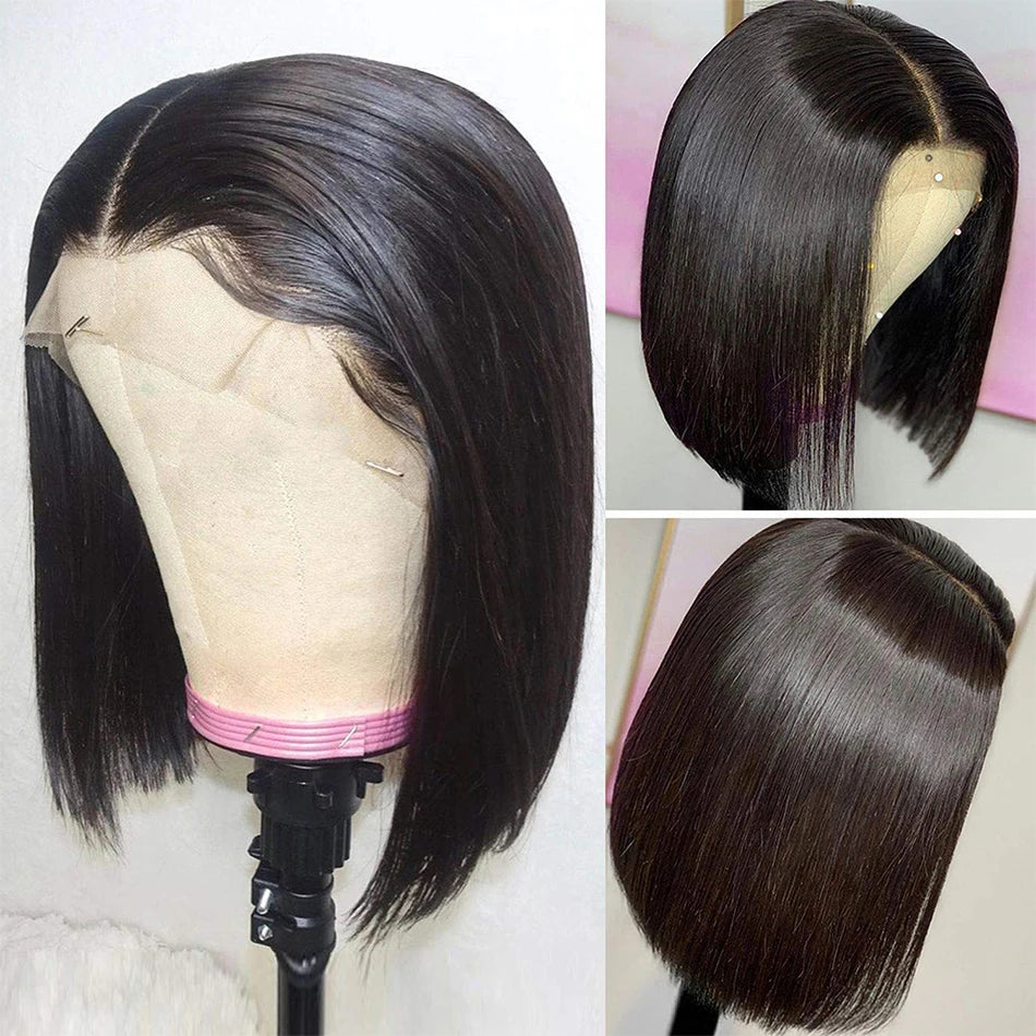 Wear matchs Go-Perruque Bob Brésilienne Naturelle, Cheveux Courts Lisses, Sans Colle, HD, Lace Front Transparente, 180%