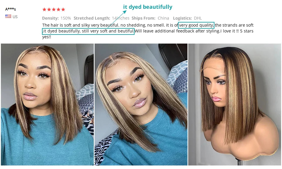 Wear matchs Go-Perruque Bob Brésilienne Naturelle, Cheveux Courts Lisses, Sans Colle, HD, Lace Front Transparente, 180%