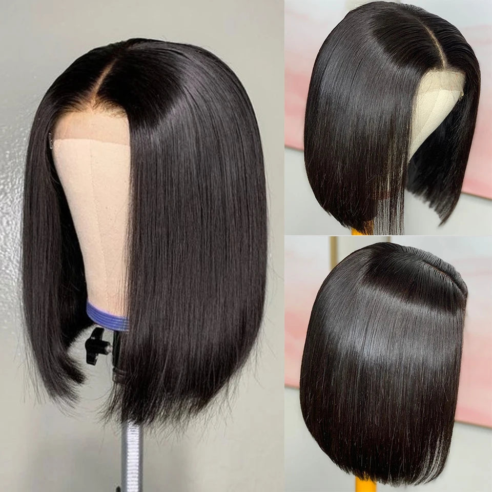 Wear matchs Go-Perruque Bob Brésilienne Naturelle, Cheveux Courts Lisses, Sans Colle, HD, Lace Front Transparente, 180%