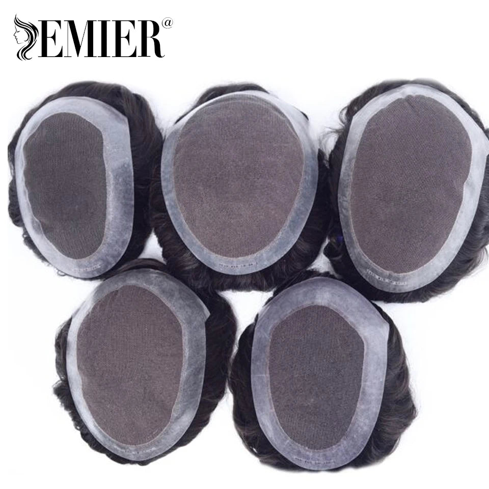 Perruque de cheveux humains en dentelle française avec PU pour homme, toupet confortable, vague naturelle, système de remplacement, prothèse capillaire masculine durable