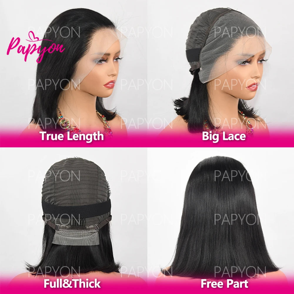 Perruque Courte 13X6 Transparent 15A Bob Wig Perruques Cheveux Humains Wigs Human Hair Cheveux Humain Naturel Droit Human Hair