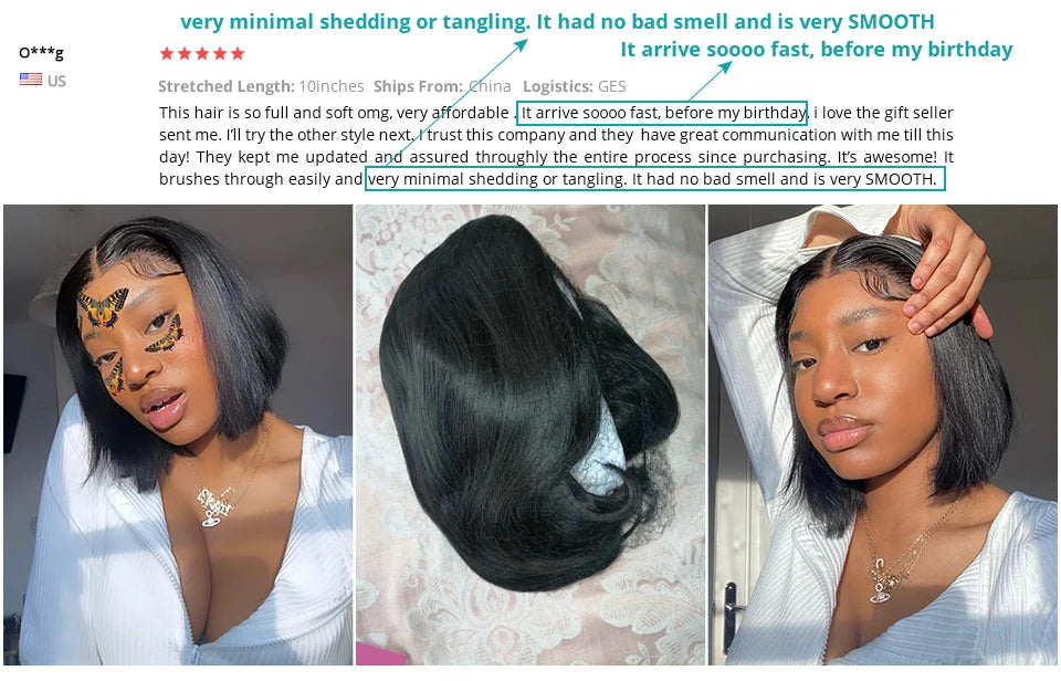 Wear matchs Go-Perruque Bob Brésilienne Naturelle, Cheveux Courts Lisses, Sans Colle, HD, Lace Front Transparente, 180%