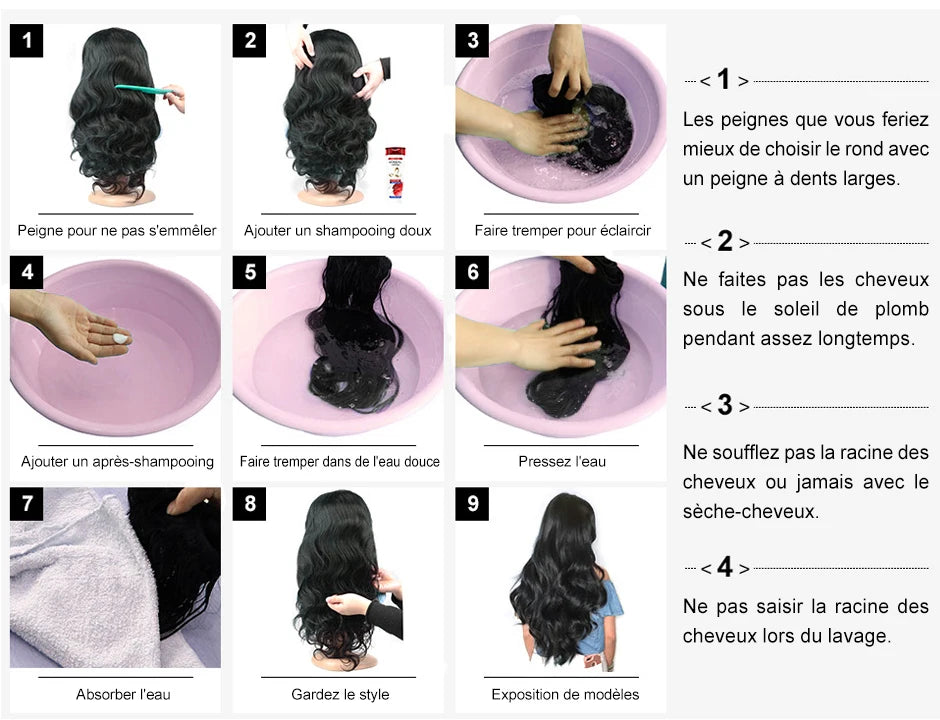 Perruque 13x6 (ou 13x4) à dentelle frontale transparente, densité 180 %, cheveux humains indiens effet body wave. Modèle pré-plumé pour un rendu naturel et élégant