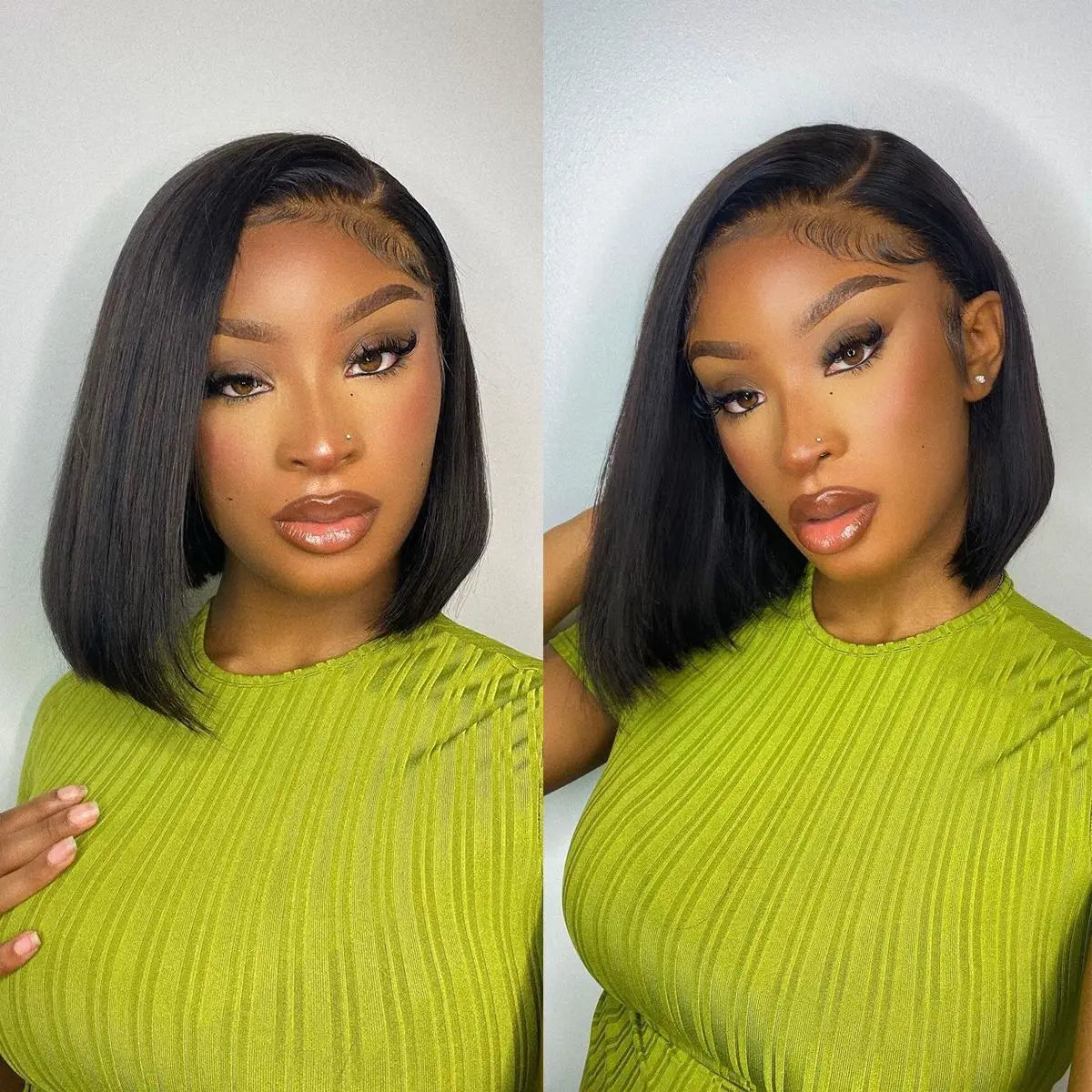 Wear matchs Go-Perruque Bob Brésilienne Naturelle, Cheveux Courts Lisses, Sans Colle, HD, Lace Front Transparente, 180%