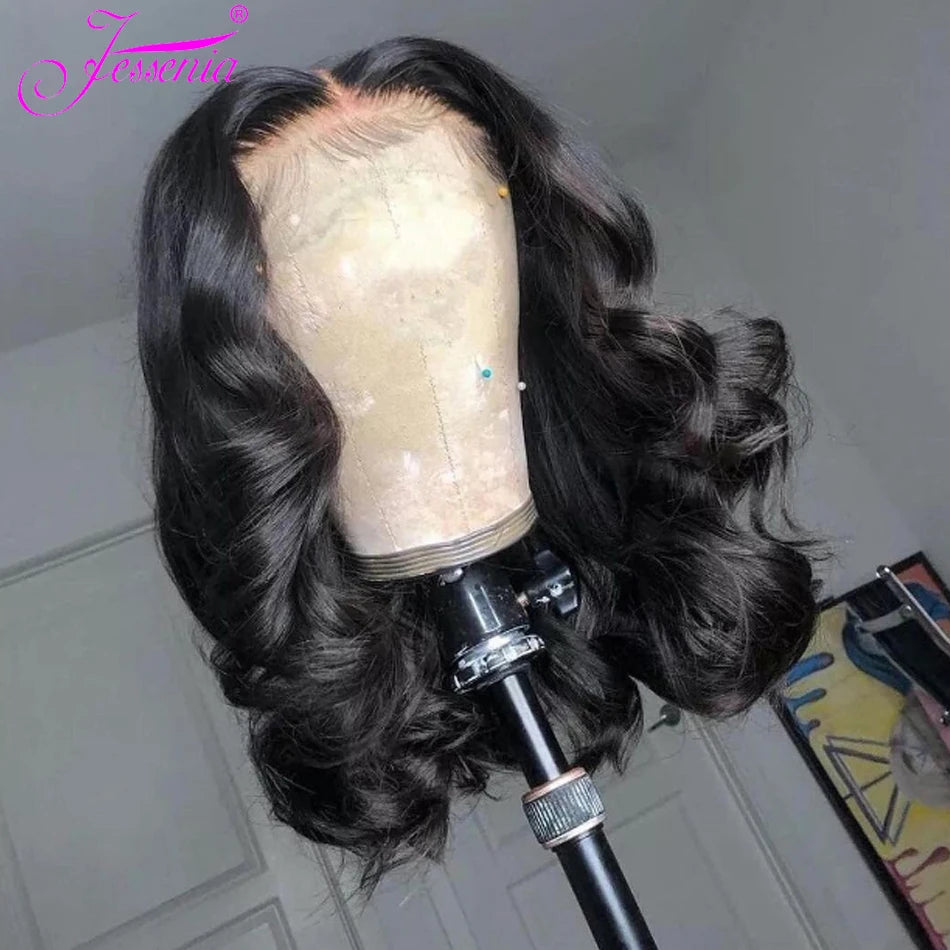 Perruque bob Body Wave “Wear and Go” en cheveux humains péruviens, dentelle frontale, sans colle, prête à porter, couleur naturelle