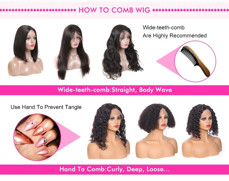 Wear matchs Go-Perruque Bob Brésilienne Naturelle, Cheveux Courts Lisses, Sans Colle, HD, Lace Front Transparente, 180%