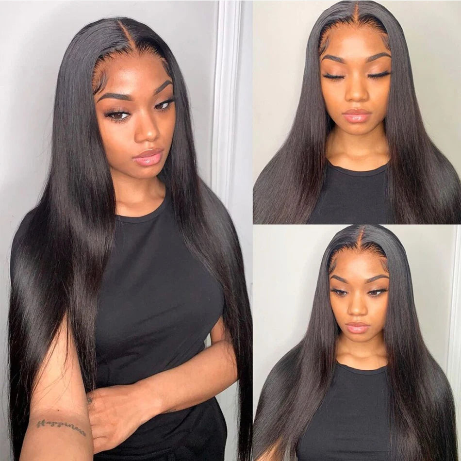 Perruque Lace Frontal wig naturelle péruvienne Remy, cheveux lisses, HD, 13x6, pre-plucked, 180%, pour femmes