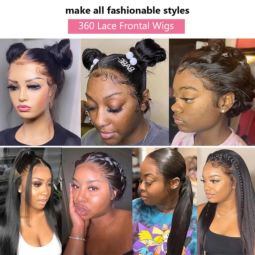 Perruque Lace Frontal Wig 360 naturelle brésilienne lisse, cheveux lisses, 13x6, Transparent, pre-plucked, pour femmes