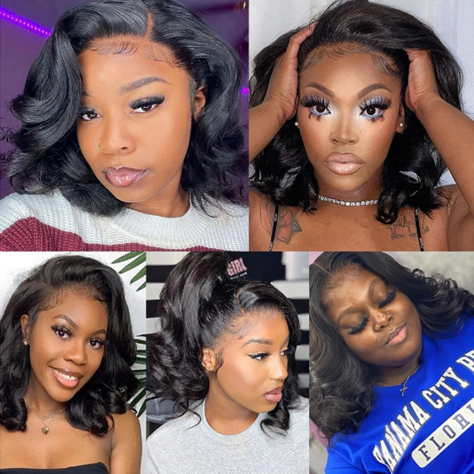 Perruque Bob Body Wave sans colle péruvienne dentelle frontale prête à porter Perruques de Cheveux humains NaturalColor Perruques Cheveux Humain Wear And Go
