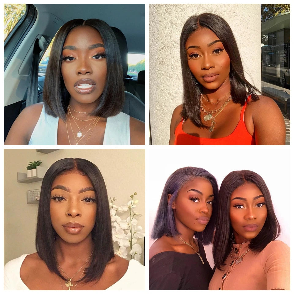 Wear matchs Go-Perruque Bob Brésilienne Naturelle, Cheveux Courts Lisses, Sans Colle, HD, Lace Front Transparente, 180%