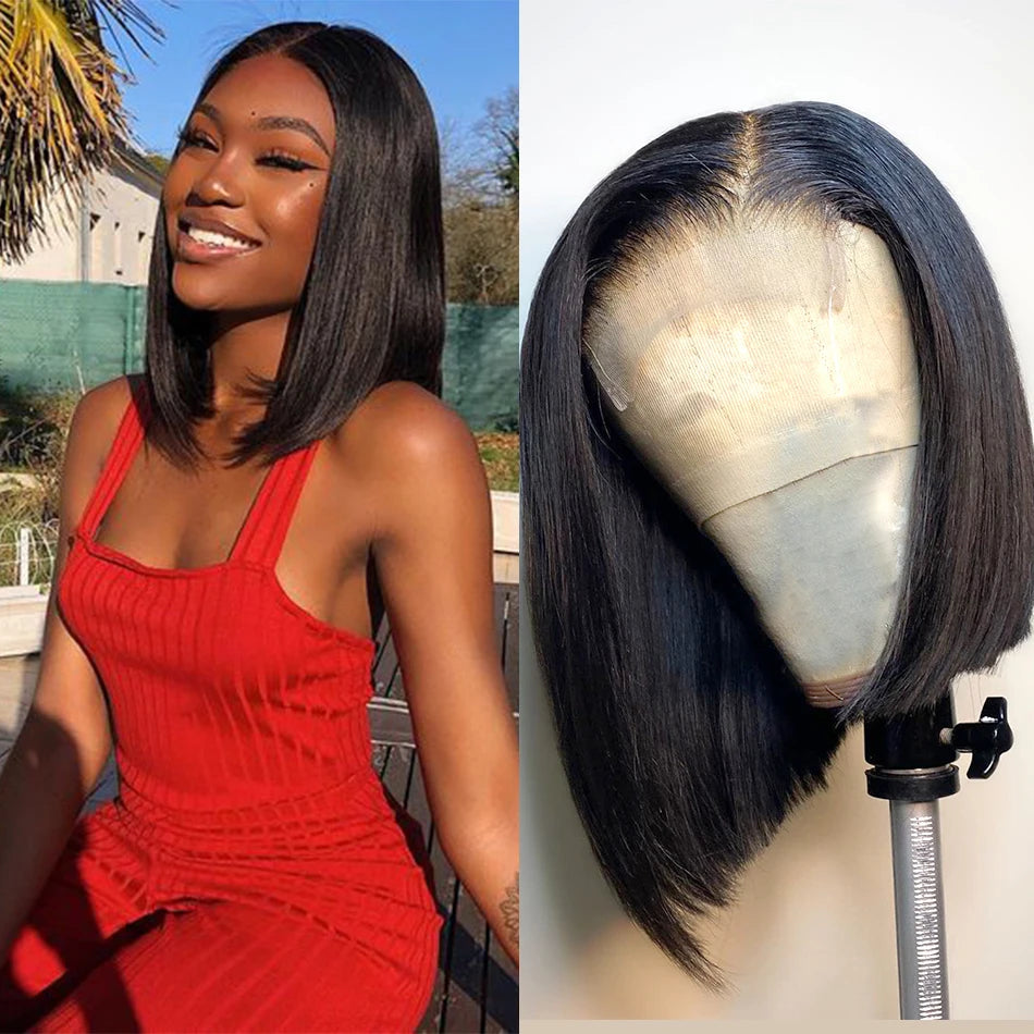 Wear matchs Go-Perruque Bob Brésilienne Naturelle, Cheveux Courts Lisses, Sans Colle, HD, Lace Front Transparente, 180%