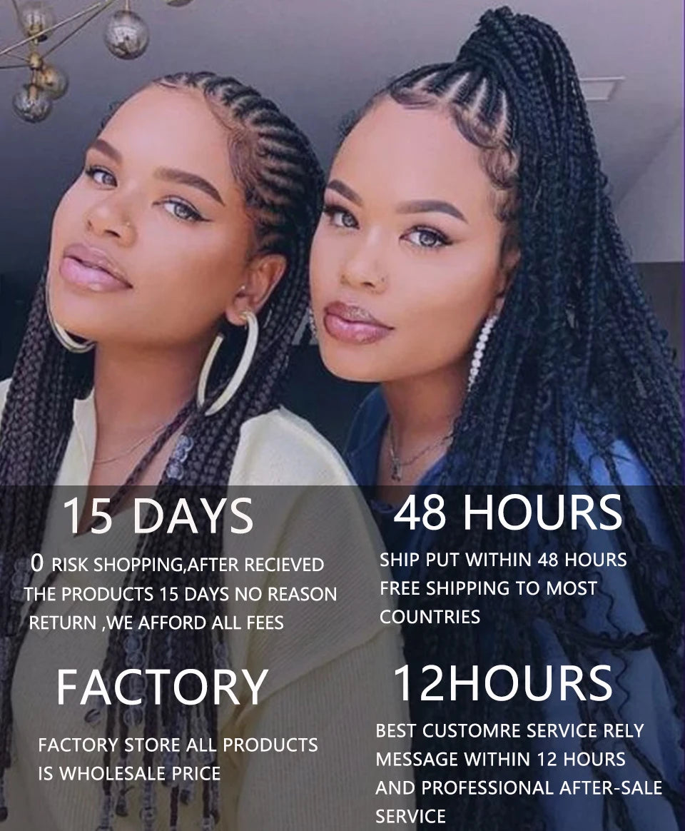 Perruque tressée Boho sans nœuds pour femmes noires, couleurs ombrées 1B/T30, style boîte bohème, tresses africaines naturelles